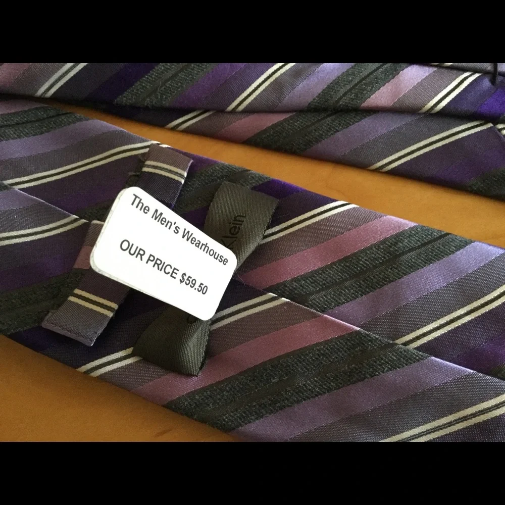 Calvin Klein mens 100% silk purple striped tie neck tie business casual